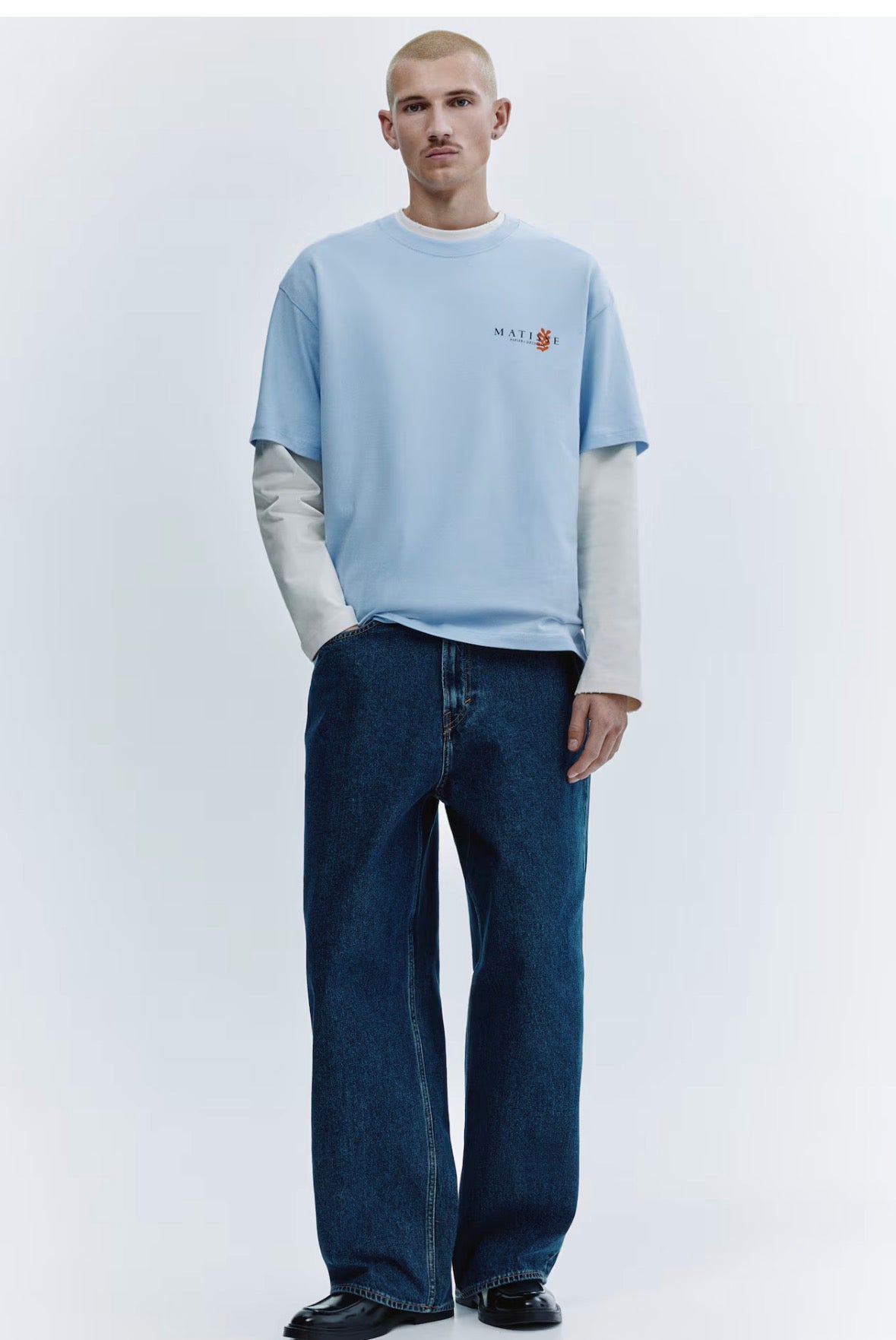 Loose Fit Printed T-Shirts-Light Blue/apoh-1323395004