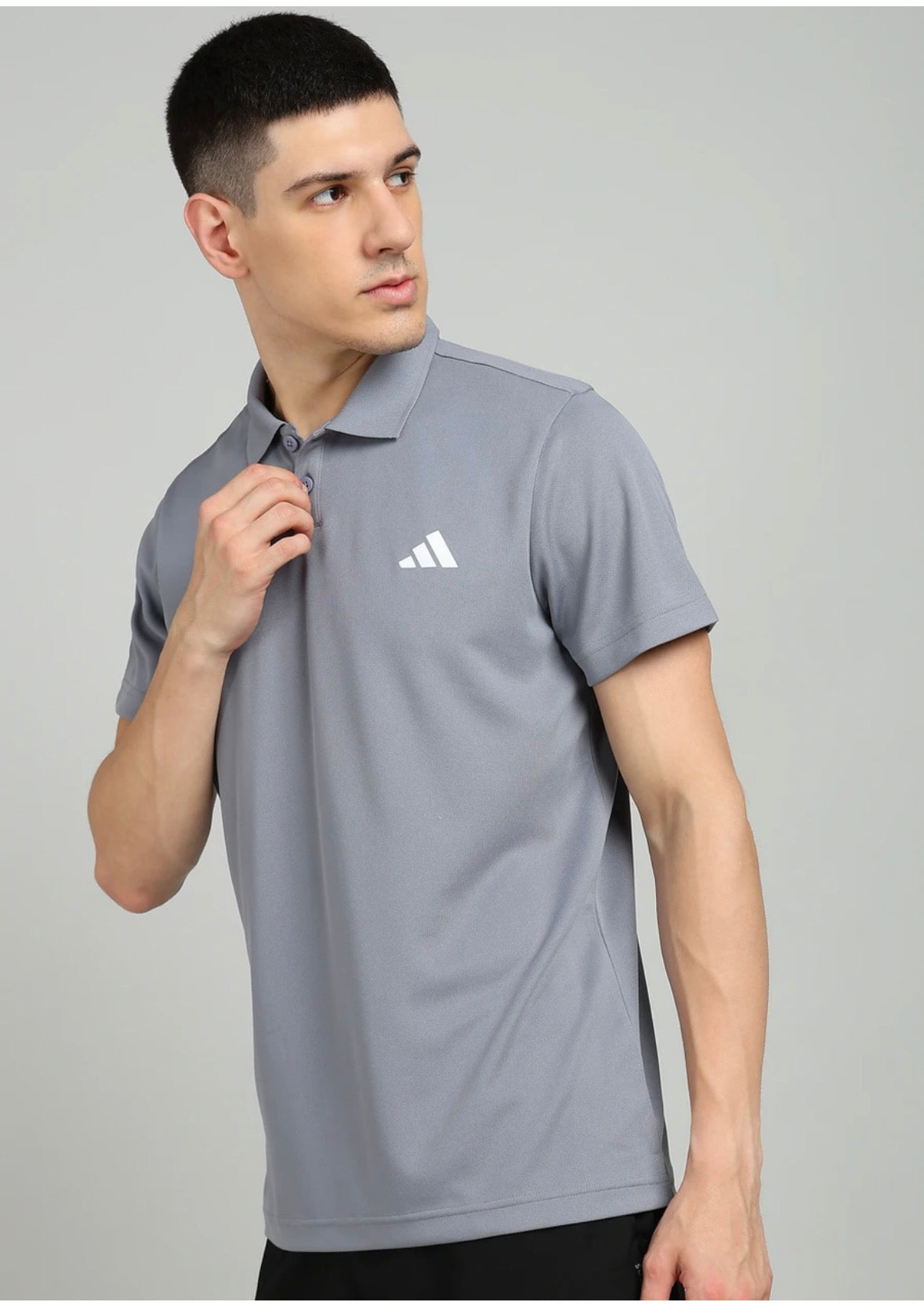 Men Solid Polo neck polyester grey-Je9391