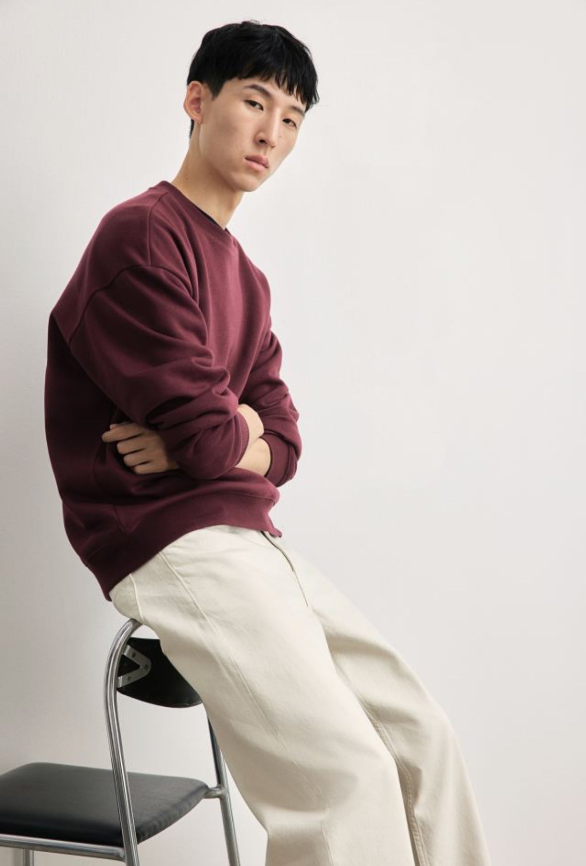 Loose Fit Sweatshirt-Burgundy-0970818098