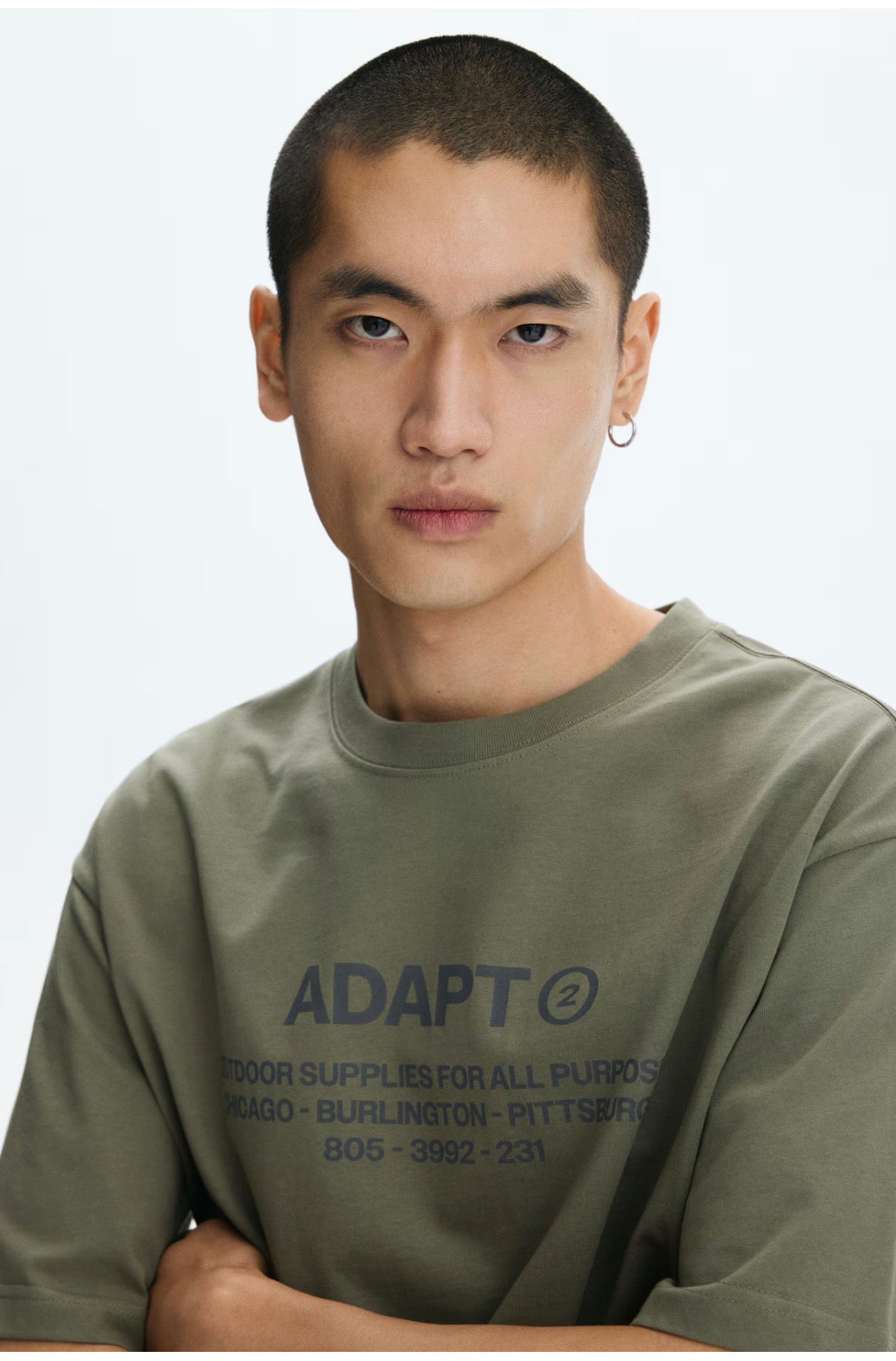 Loose Fit Printed T-shirt-khaki green -0967955172