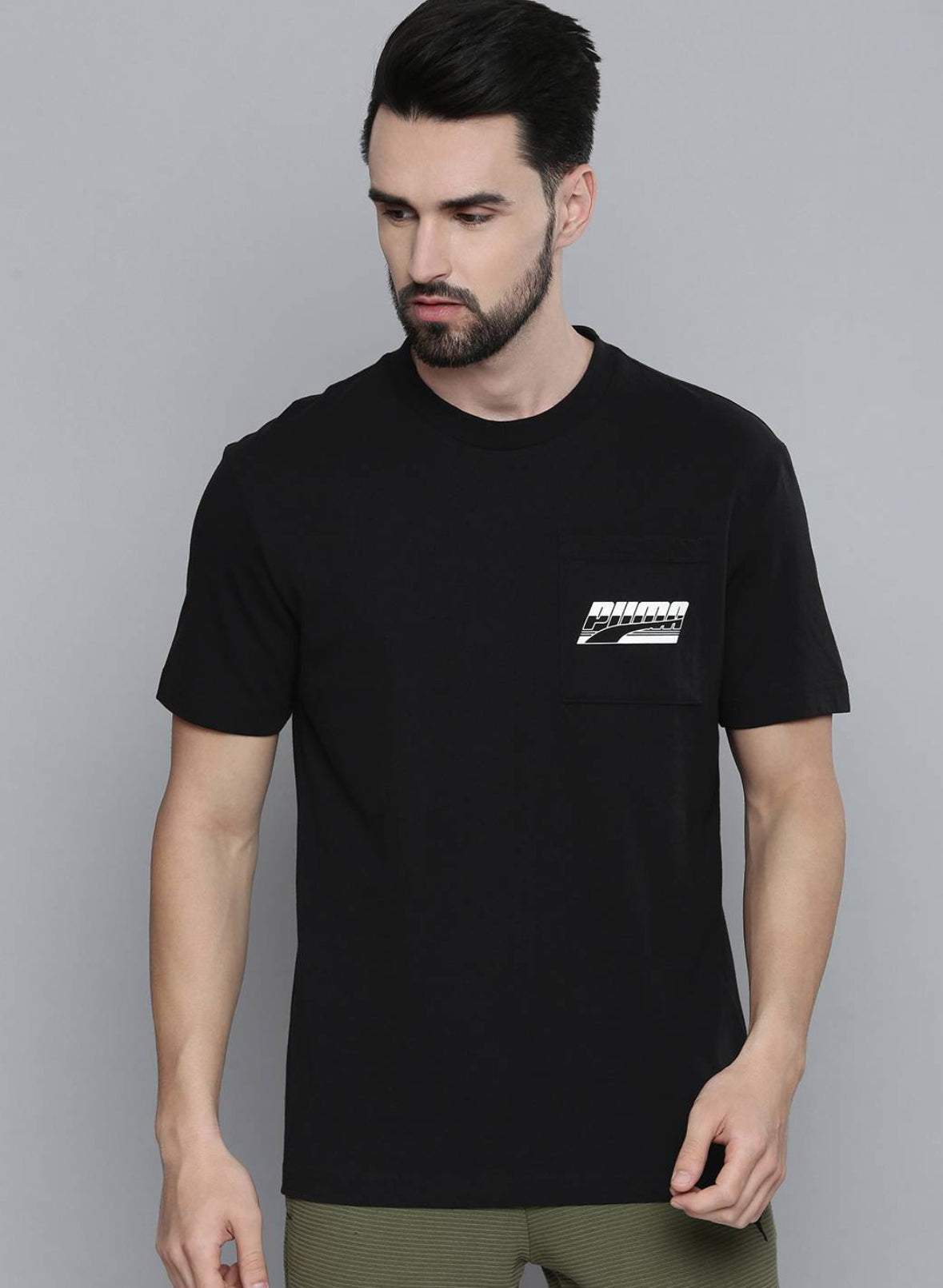 Men Printed Round Neck Black T-Shirt-84423901