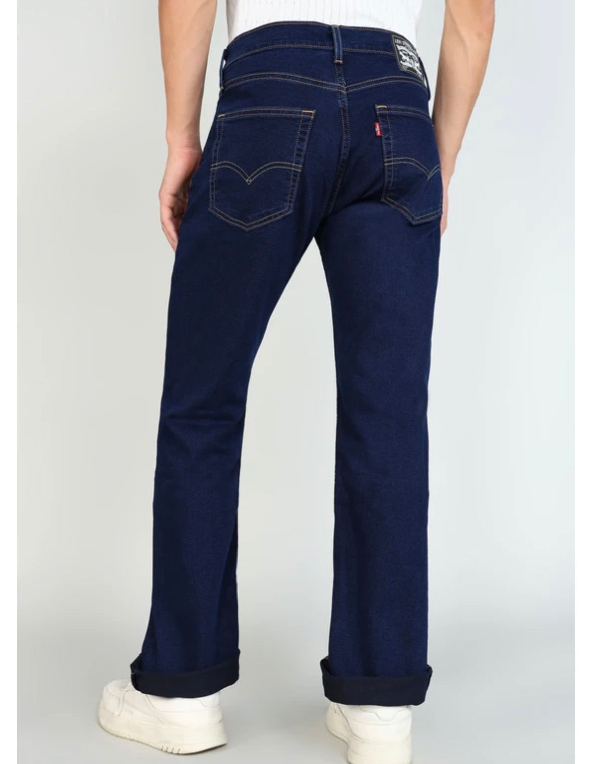 Men Boot-Leg Mid Rise Dark Blue Jeans-0064w-0044