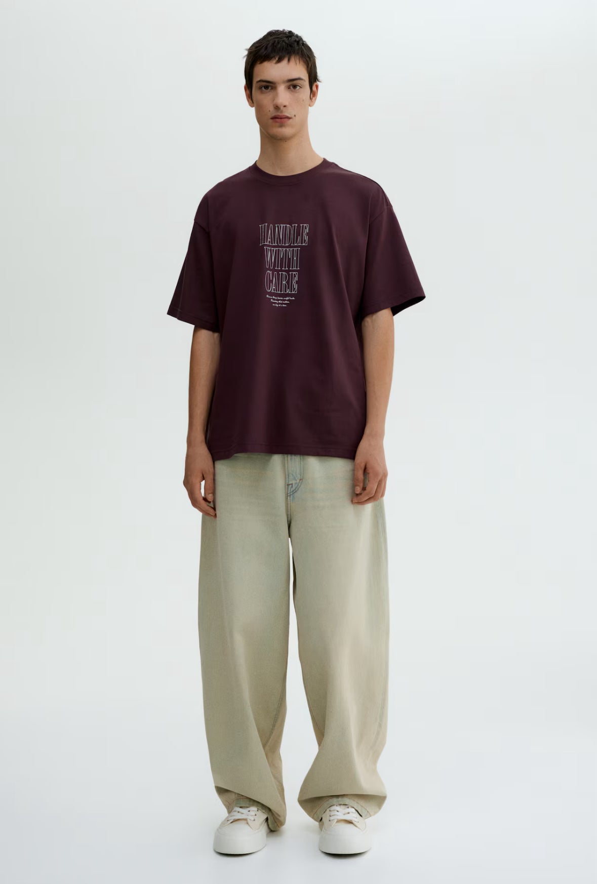 LOOSE FIT PRINTED T-SHIRT -Plum/Handle With Care -0967955145