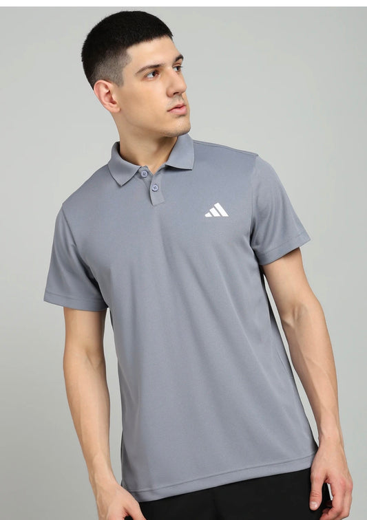 Men Solid Polo neck polyester grey-Je9391