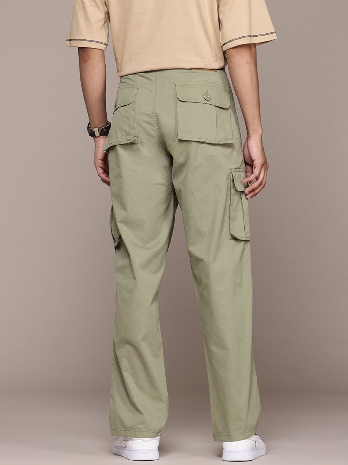 The Lifestyle Co. Men Mid-Rise Pure Cotton straight  Fit Cargos-Khaki-30195780