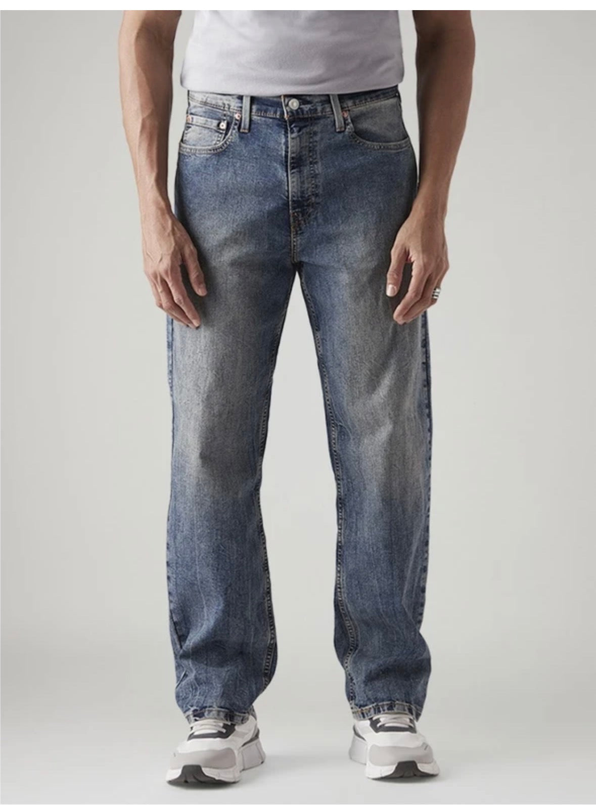 Men loose Fit Mid Rise Blue Jeans-0064z-0014
