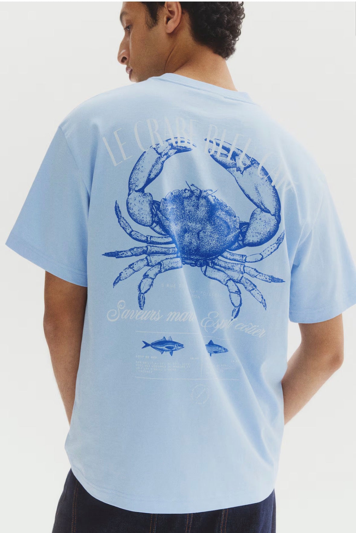 Loose Fit Crab Printed T-Shirts -Light Blue-1034065218