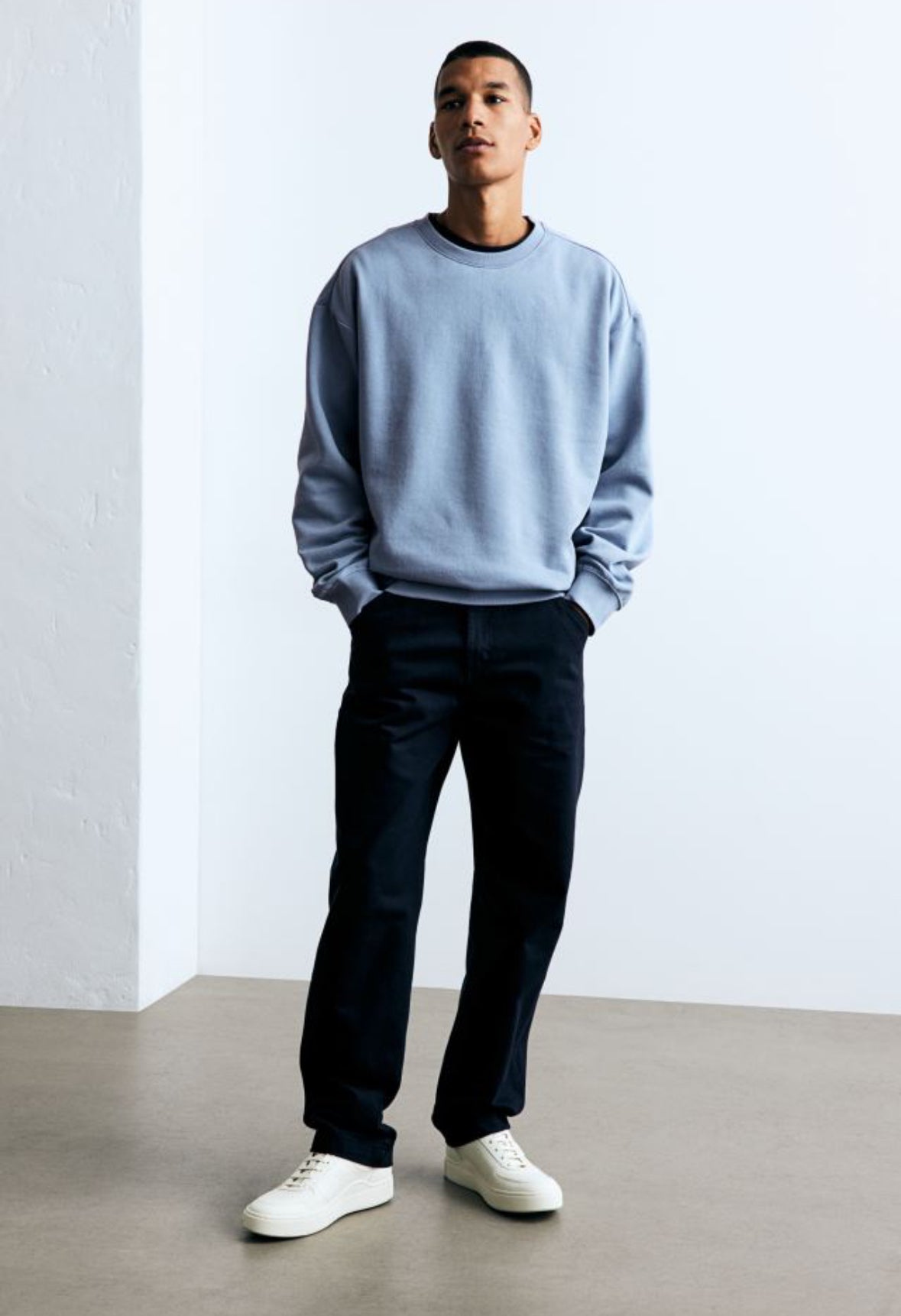 Loose Fit Sweatshirt -Blue-0970818099