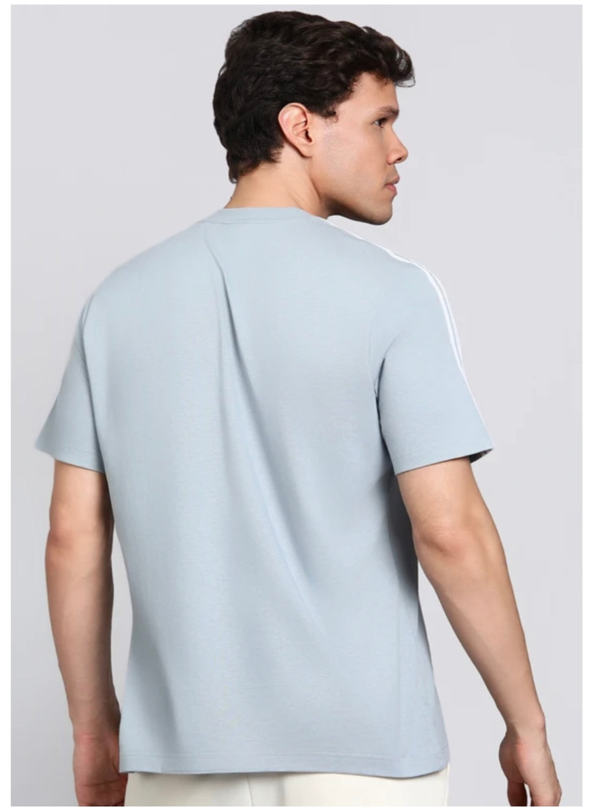 Adidas Striped Screw Neck Pure Cotton Grey T-Shirt-Kg9439