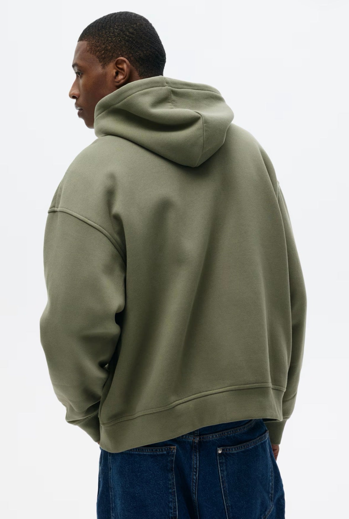 LOOSE FIT ZIP-THROUGH HOODIE -Khaki green -1308010016