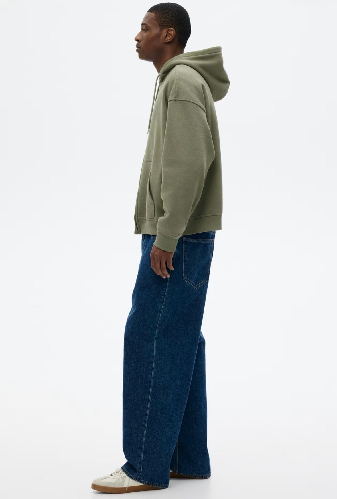 LOOSE FIT ZIP-THROUGH HOODIE -Khaki green -1308010016