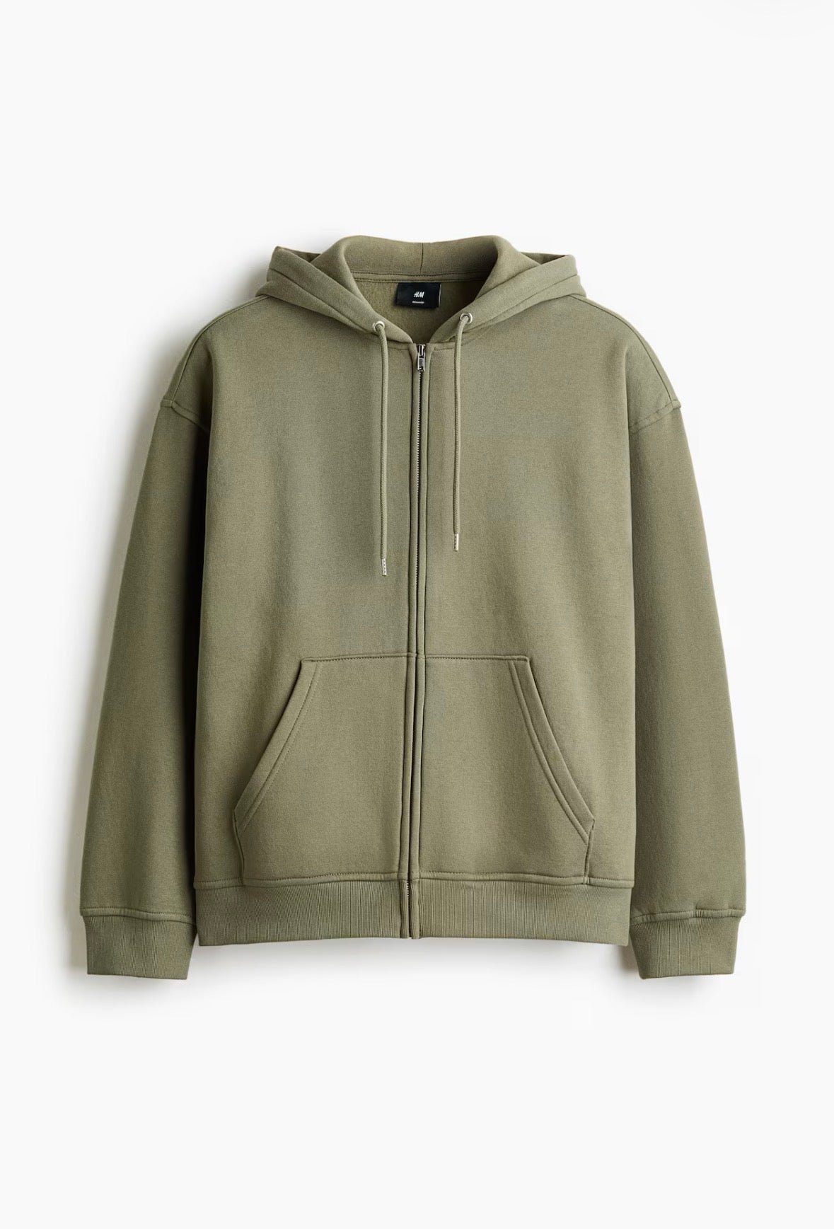 LOOSE FIT ZIP-THROUGH HOODIE -Khaki green -1308010016