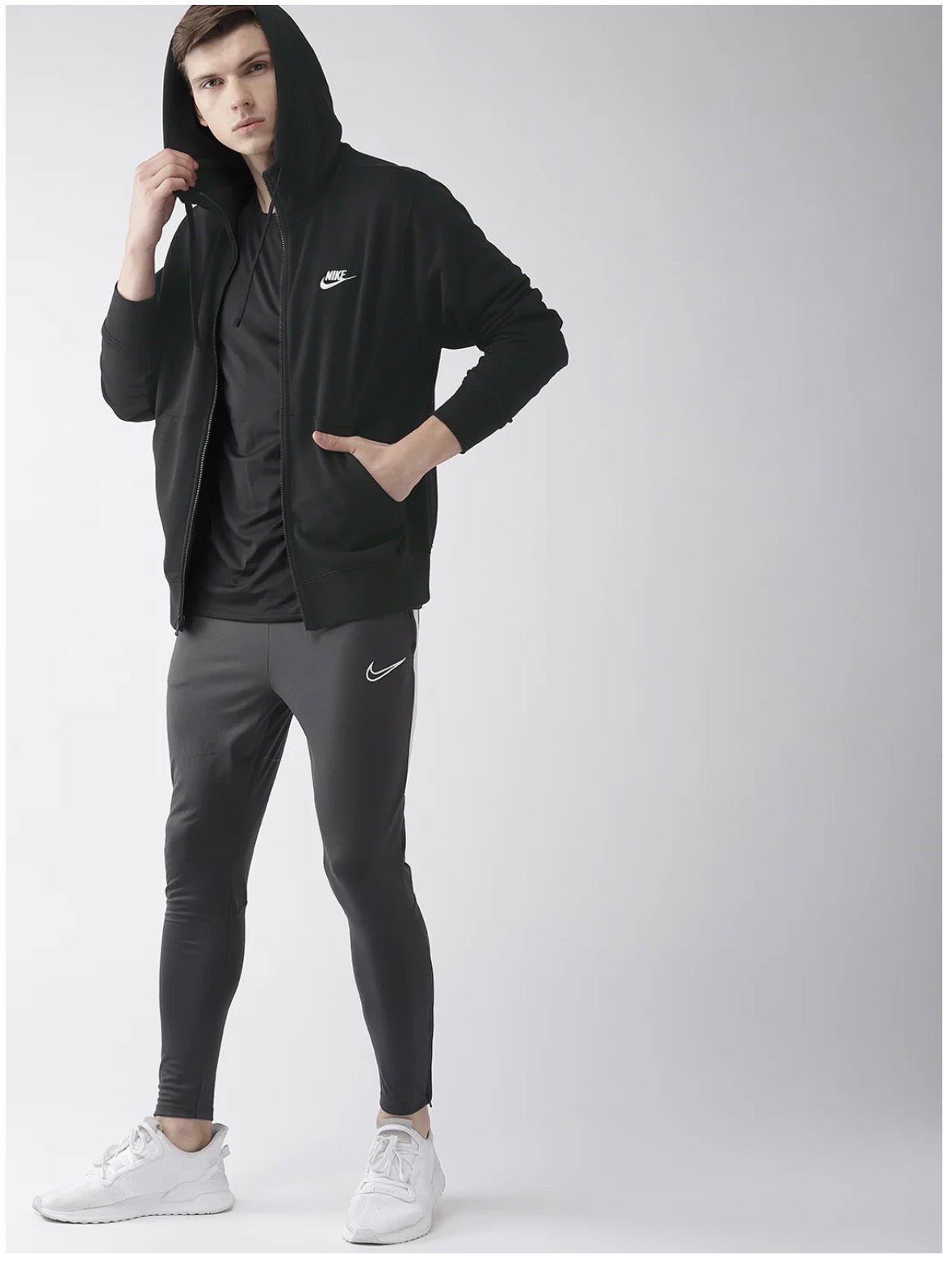 Nike Black Solid AS New Club Fz  FT Hooded Sweatshirt-bv2649-010