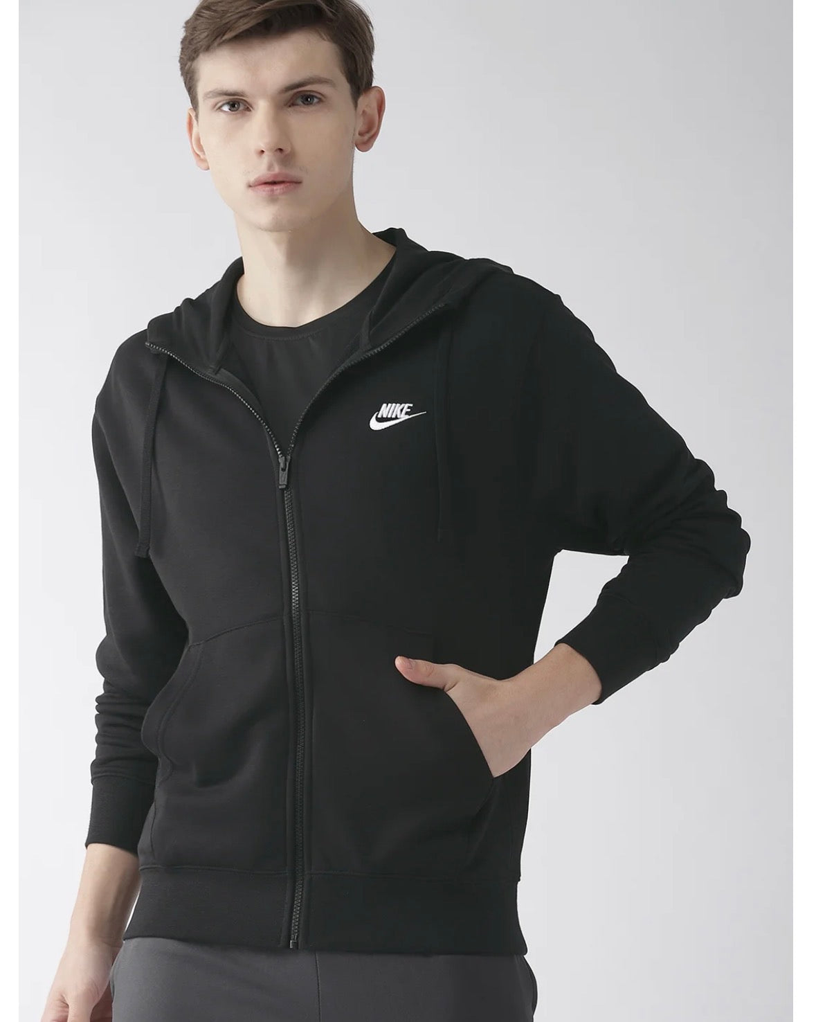 Nike Black Solid AS New Club Fz  FT Hooded Sweatshirt-bv2649-010