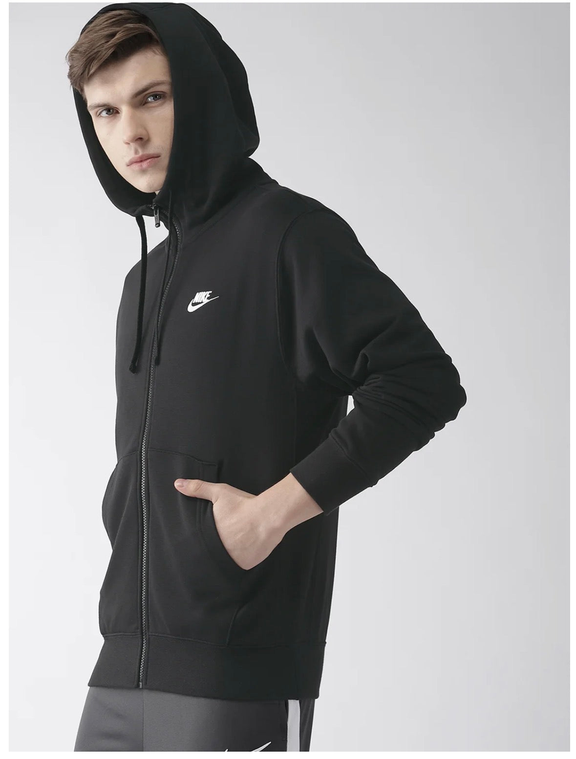 Nike Black Solid AS New Club Fz  FT Hooded Sweatshirt-bv2649-010