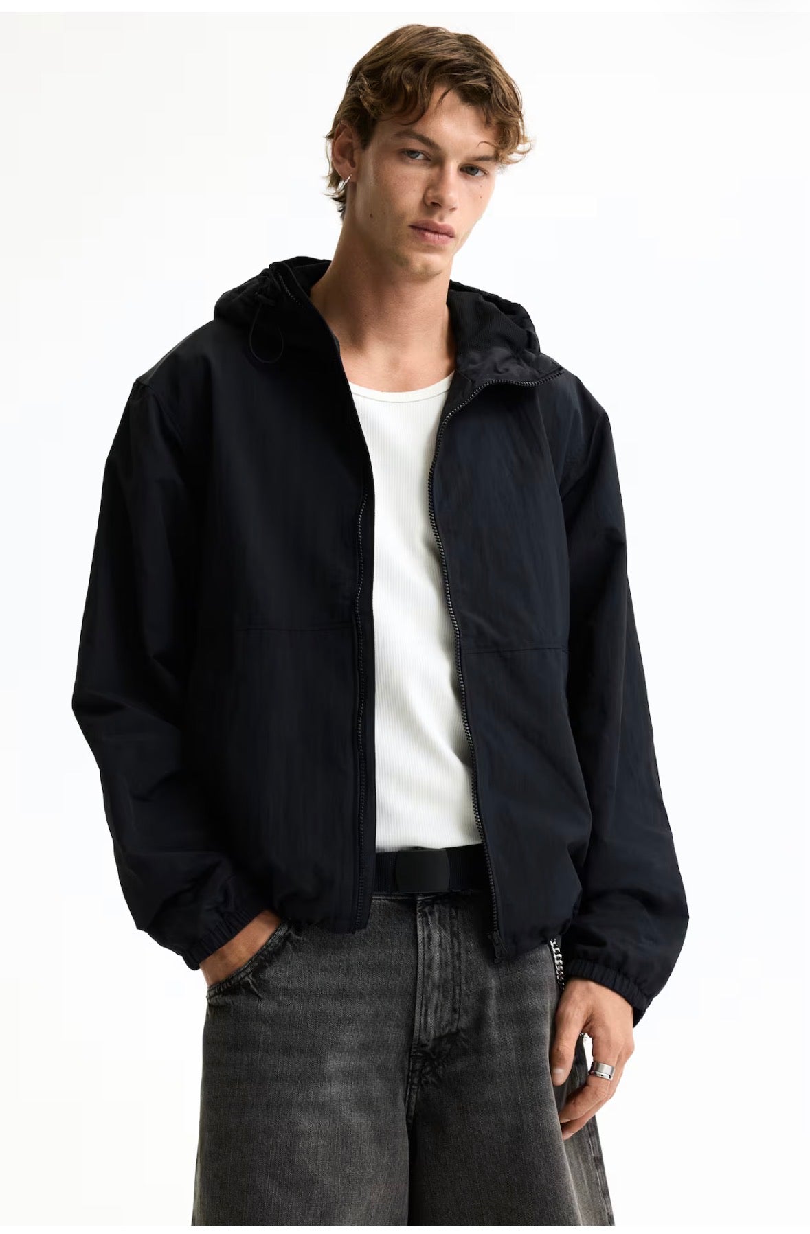 Black Water-repellent nylon Windbreaker-1318393001