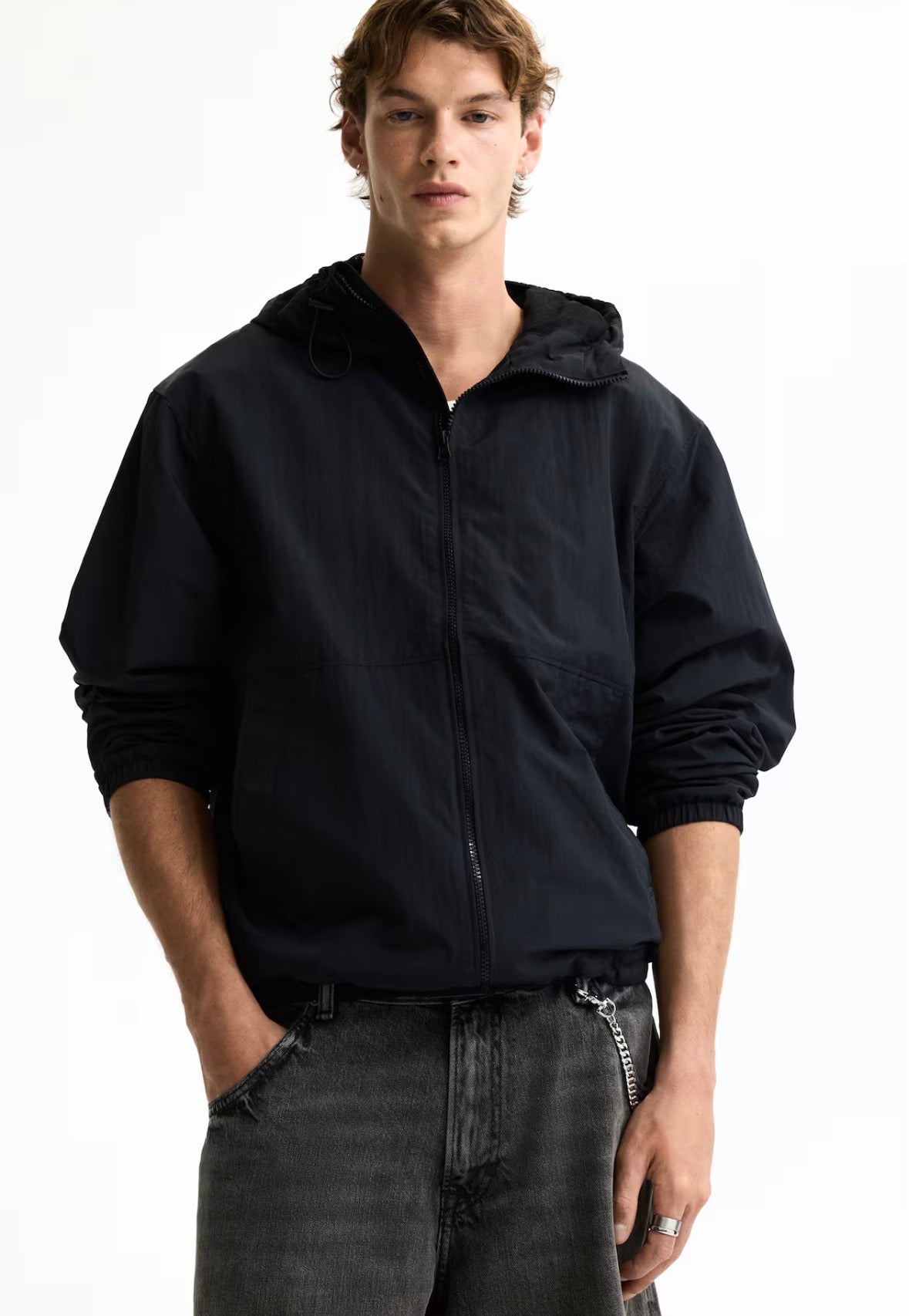 Black Water-repellent nylon Windbreaker-1318393001