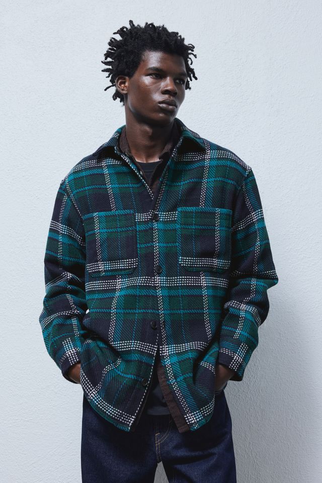 Relaxed Fit Overshirt -Dark turquoise/Checked -1193431001
