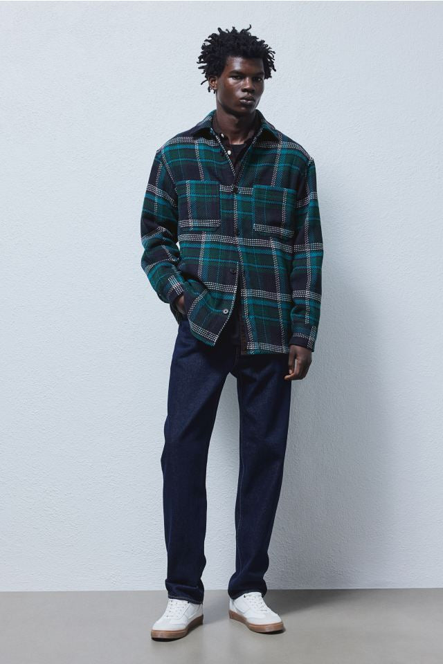 Relaxed Fit Overshirt -Dark turquoise/Checked -1193431001