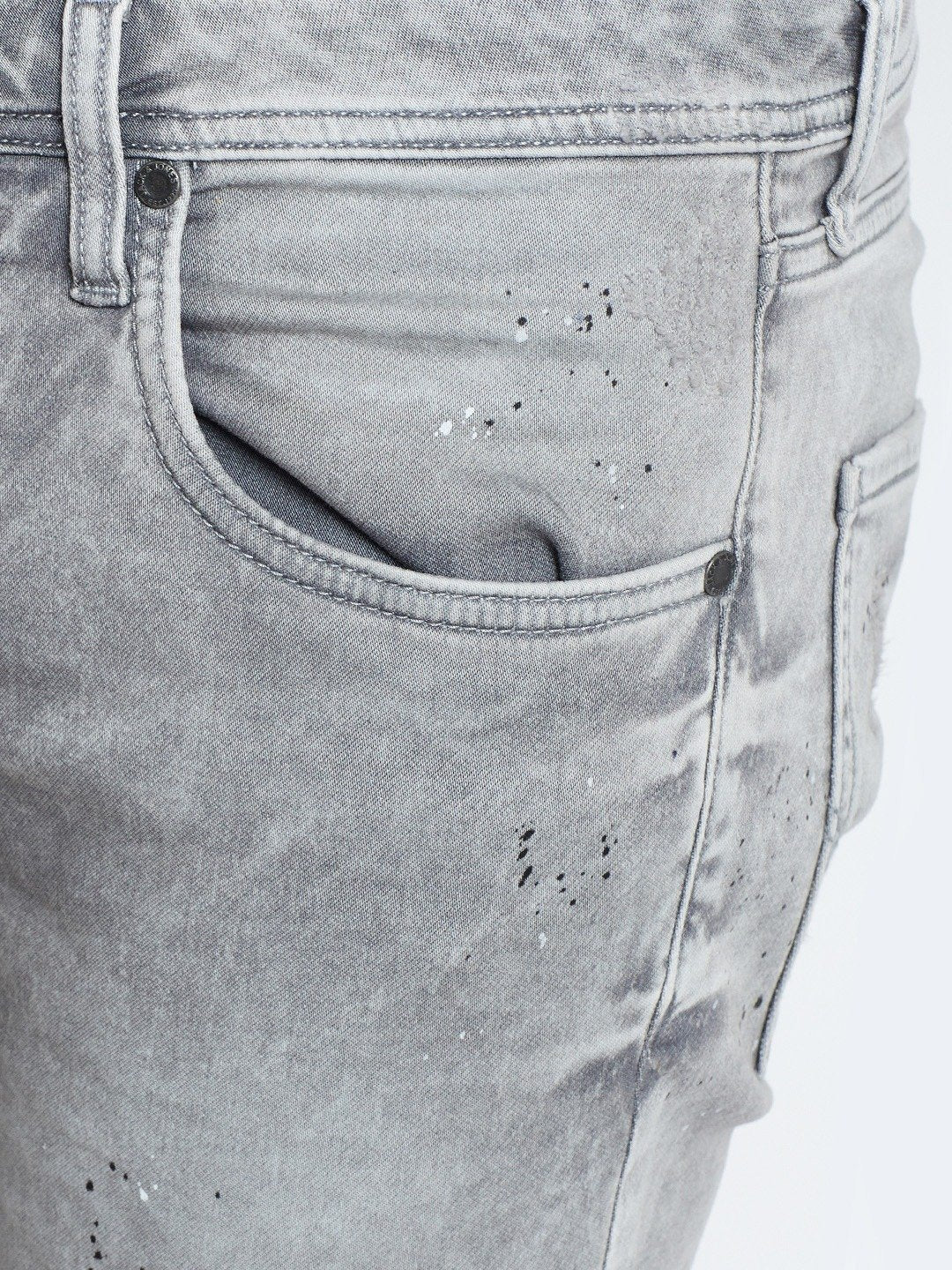 Men Grey Washed Regular Fit Denim Shorts-1964530003 - Discount Store