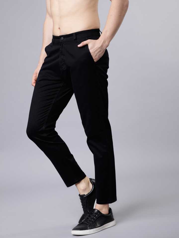 Slim Fit Men Black Cotton Lycra Blend Trousers-HLTR003871