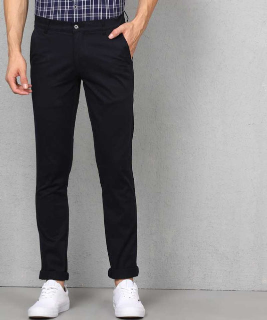 Regular Fit Men Cotton Lycra Blend Dark Blue Cotton Lycra Blend Trousers-Mesnbtm002d