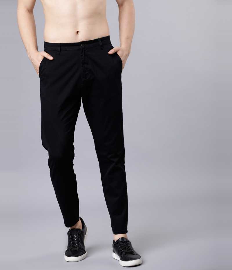 Slim Fit Men Black Cotton Lycra Blend Trousers-HLTR003871