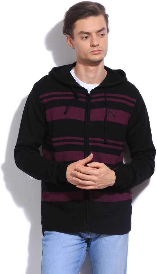 Puma  Striped Casual Men Purple, Black Sweater-83590102