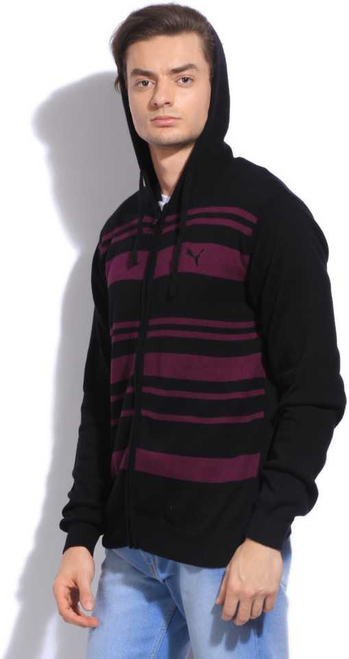 Puma  Striped Casual Men Purple, Black Sweater-83590102