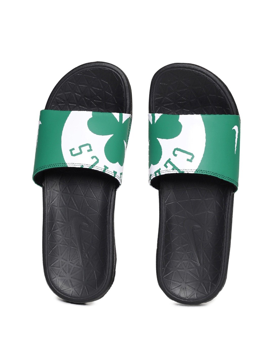 Men Green & White Printed BENASSI SOLARSOFT NBA Sliders - Discount Store