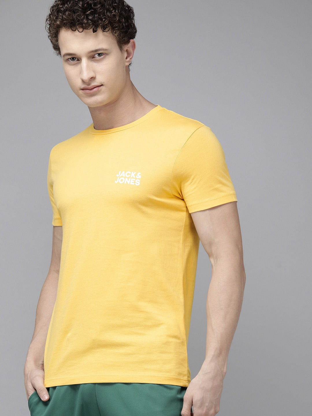 Men Yellow Typography Printed Slim Fit Pure Cotton T-shirt-2502891003