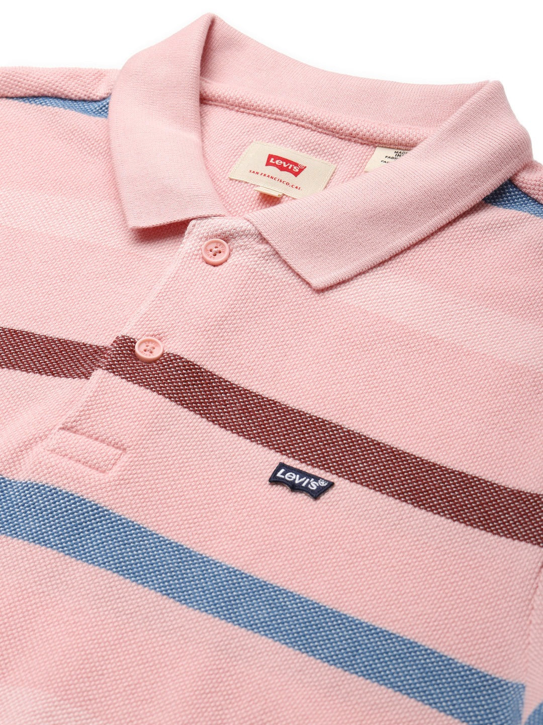 Men Pink & Brown Pure Cotton Striped Polo Collar T-shirt-17474-0189