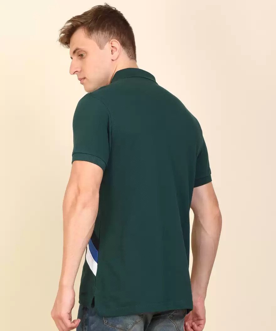 Color Block Men Polo Neck Dark Green T-Shirt-Ustsh0145