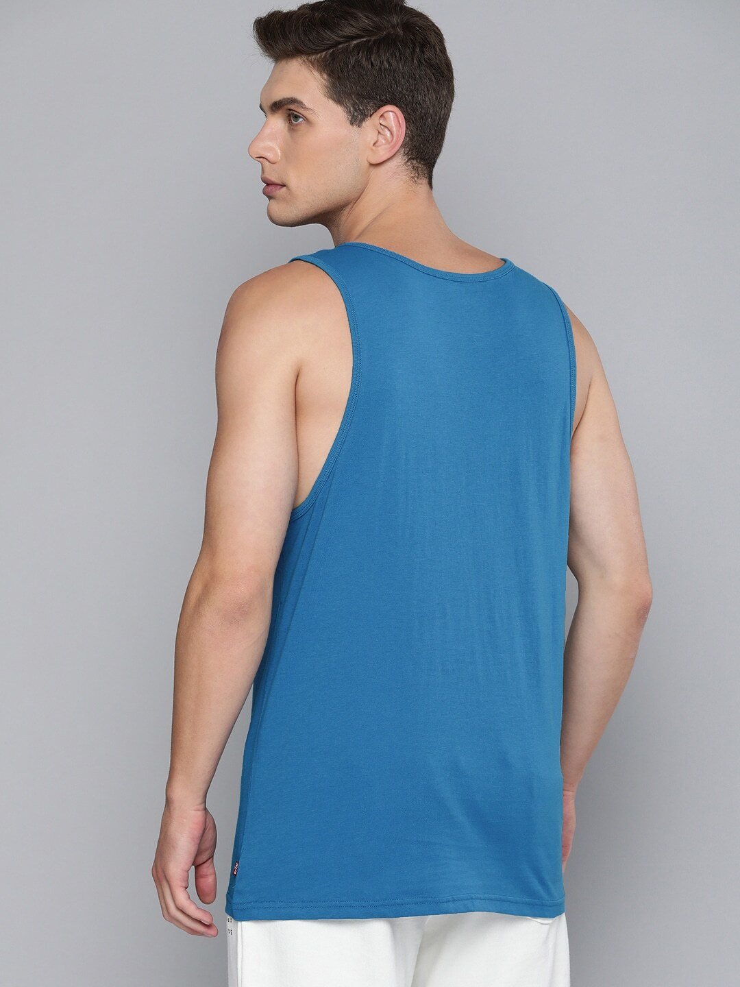 Men Blue Brand Logo Printed Sleeveless Casual T-shirt-A2923-0000