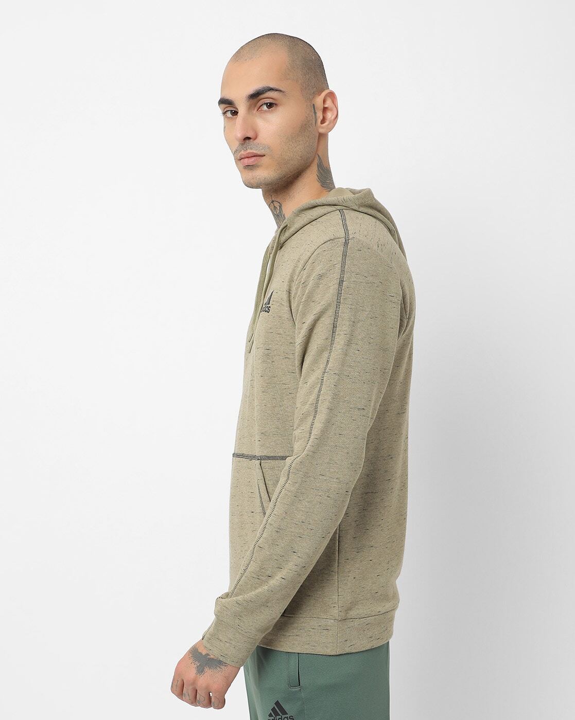 Heathered Hoodie with Placement Brand Logo-Hb0877