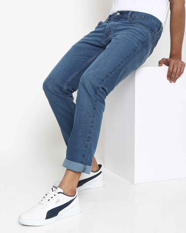 Mid-Wash Mid-Rise Slim Fit Jeans-18298-1140