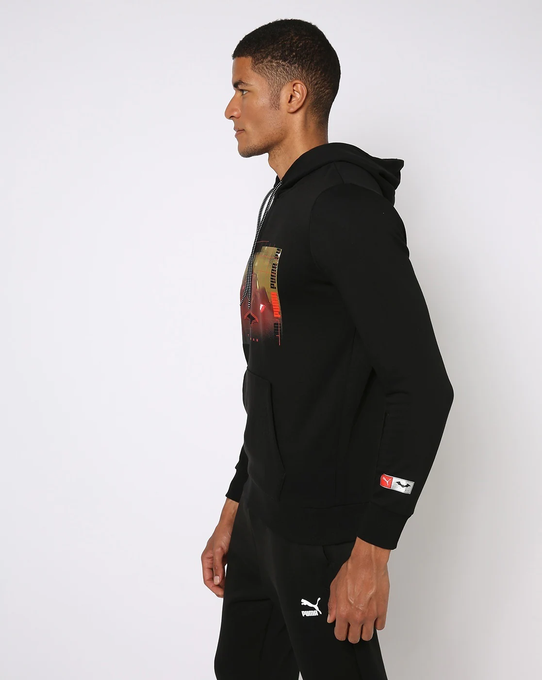 Graphic Print Hoodie with Kangaroo Pocket-534728 01
