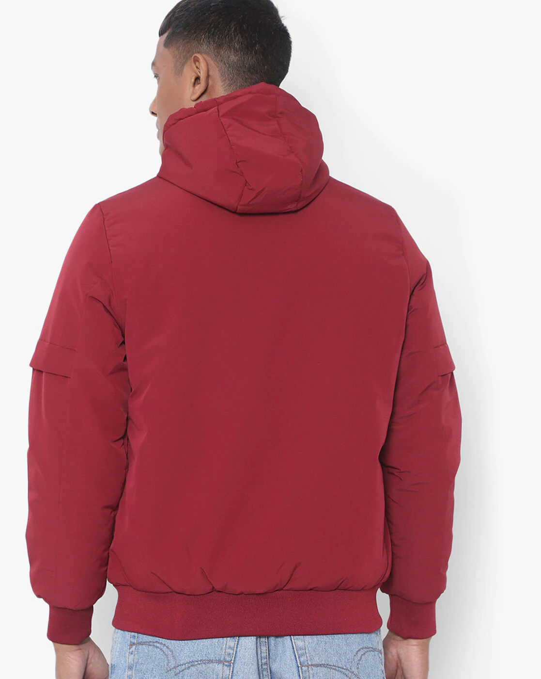 Panelled Zip-Front Hooded Jacket-430417w-maroon
