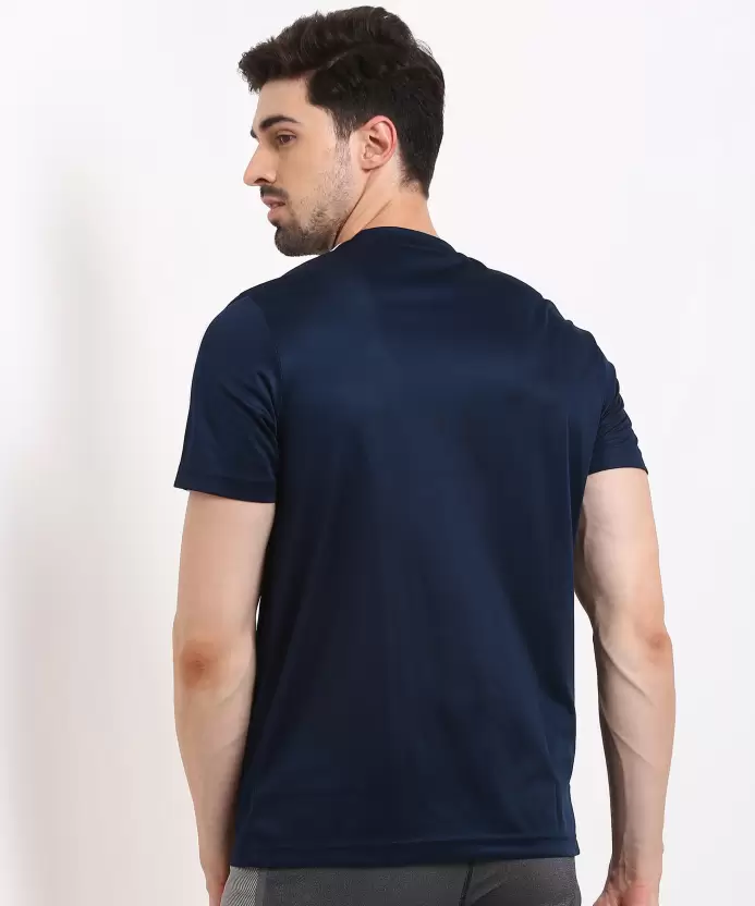 Men Solid Round Neck Blue T-Shirt-Fj9214