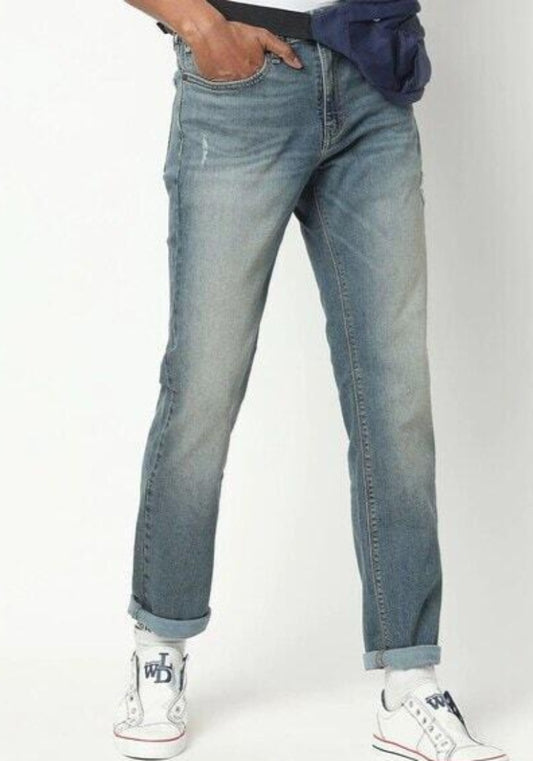 Washed Distressed Slim Fit Jeans-44741-0190