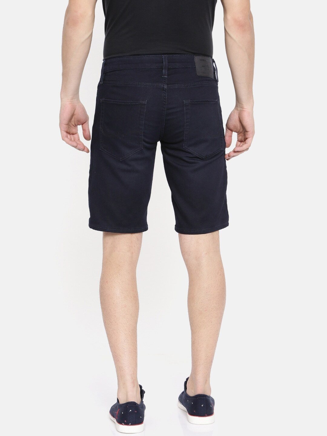 Men Navy Blue Solid Regular Fit Denim Shorts-2018425005 - Discount Store