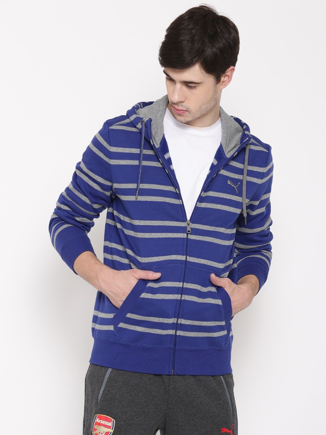 Blue FUN Inject Striped Hooded Sweatshirt - Discount Store