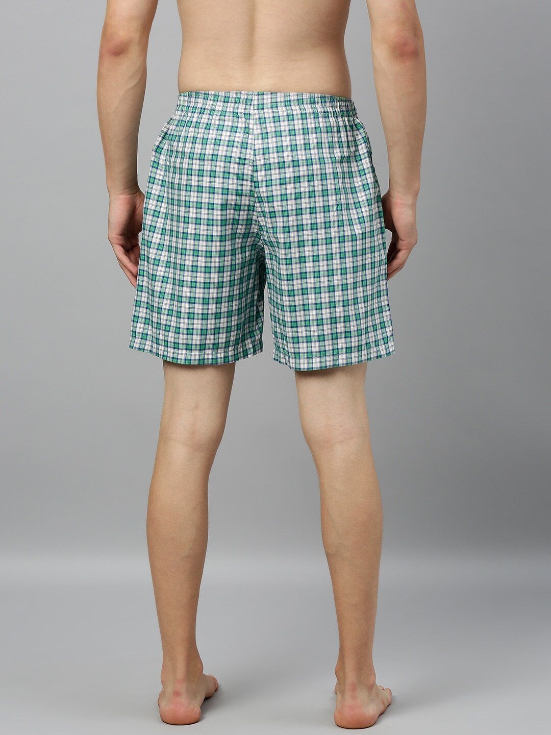 Men Navy Green & White Checked Boxers STYLE-024A MARSHMALLOW/ISLAND GREEN-300 ls-024