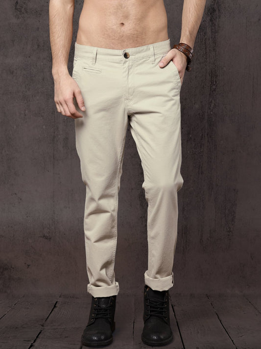 Men Beige Regular Fit Solid Chinos-2363527
