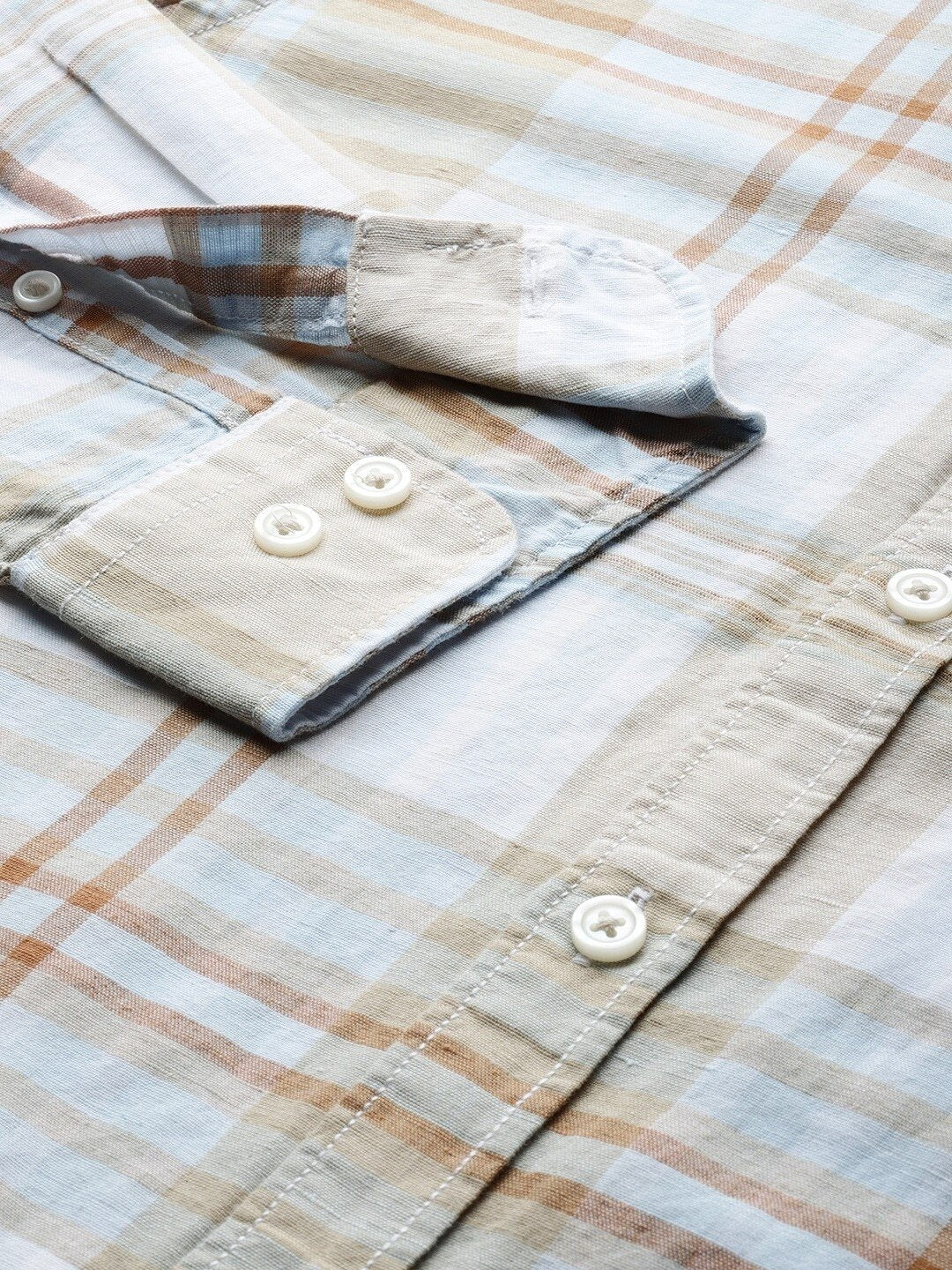 Men Grey & Brown Slim Fit Checked Casual Shirt-32874-0225