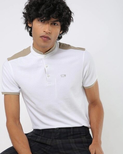 Cotton Polo T-shirt with Contrast Panels-24628-0013