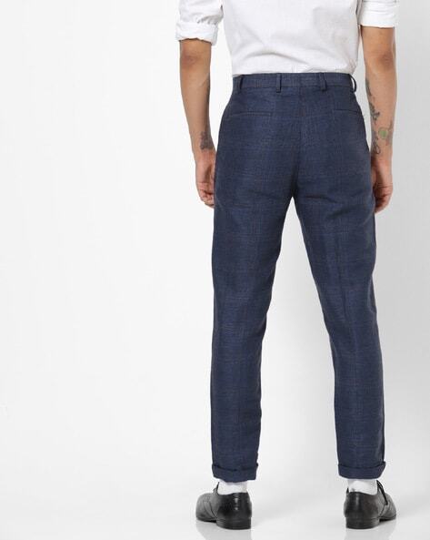 Checked Slim Fit Flat-Front Trousers-2046720001