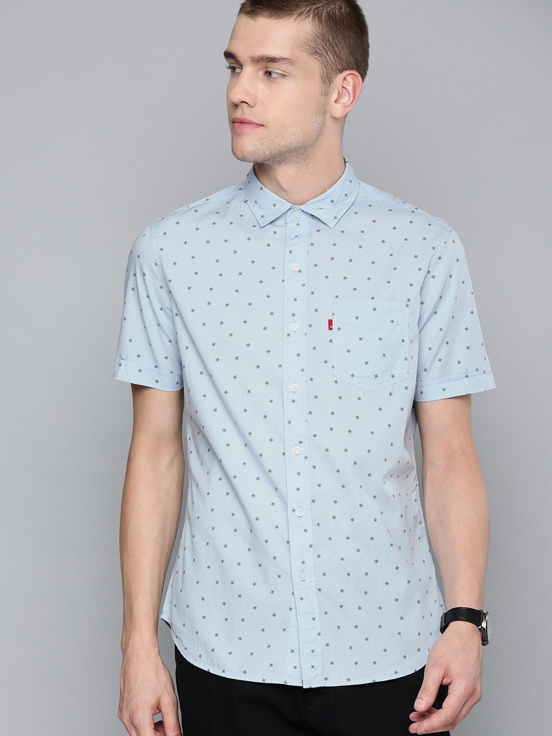 Men Blue Slim Fit Printed Casual Shirt-32908-0120