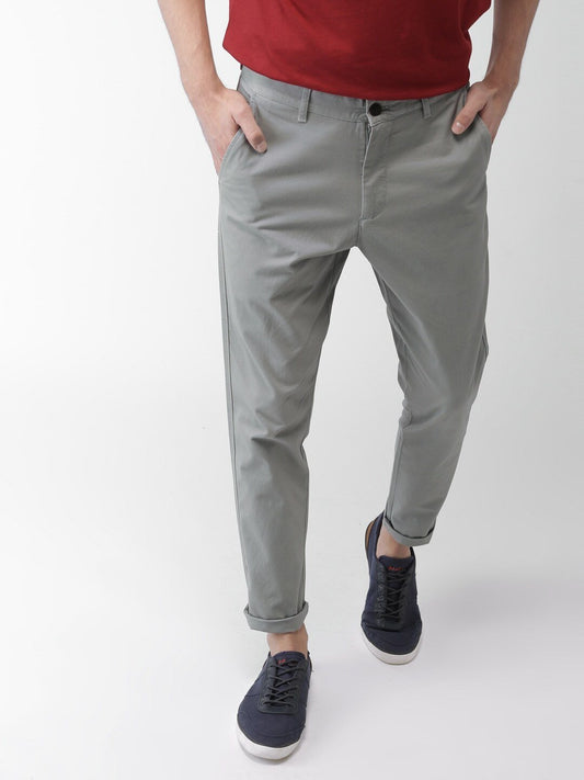 Men Grey Tapered Fit Solid Chinos-2285138