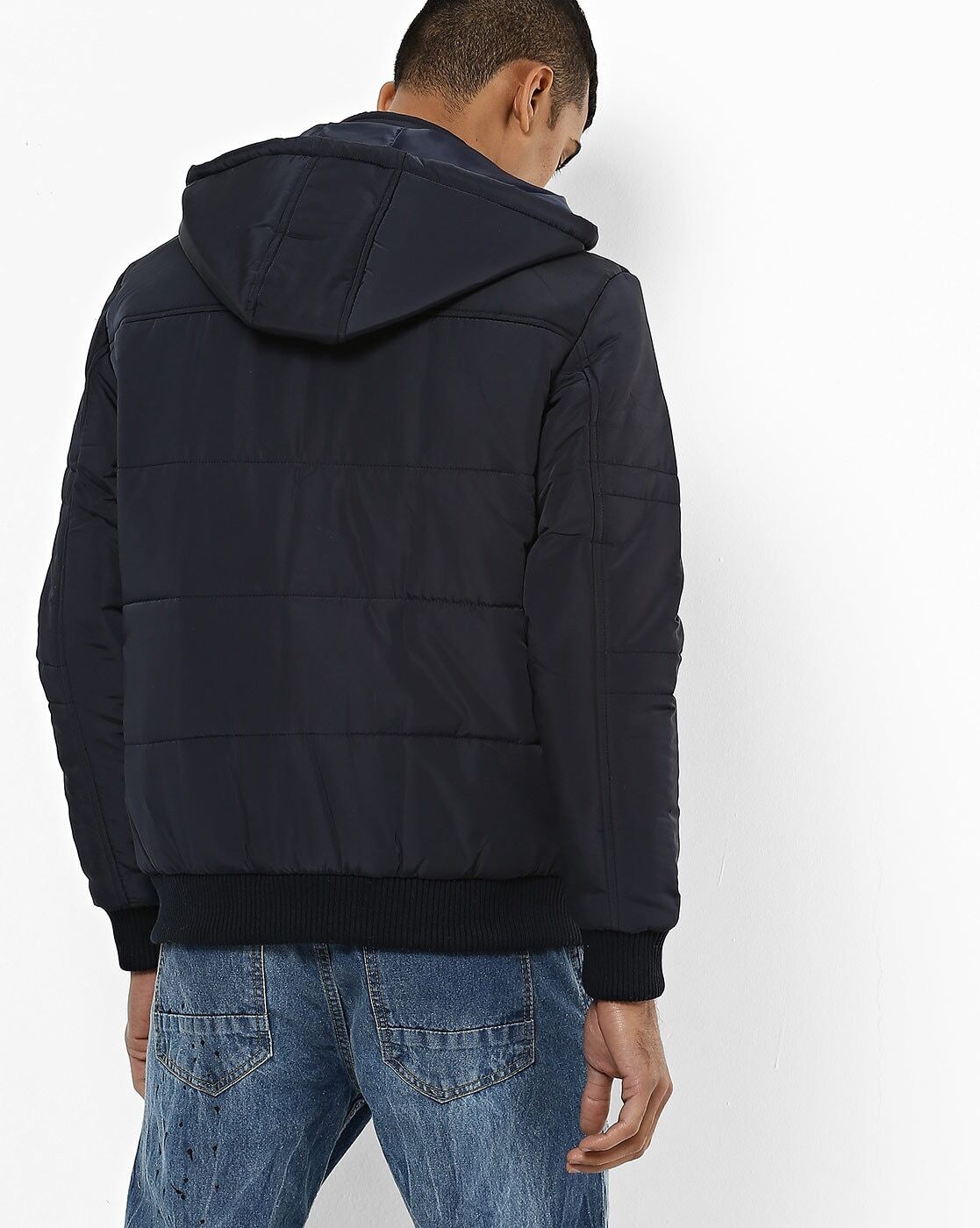 Hooded Panelled Quilted Bomber Jacket-81276-aj